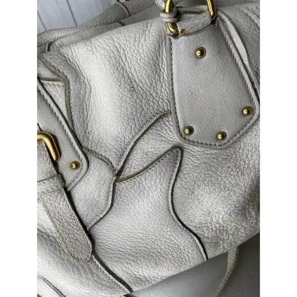 Prada Taupe Gold Leather Antik Cervo Fringe Large Bowler Bag Top Handle - Picture 6 of 16